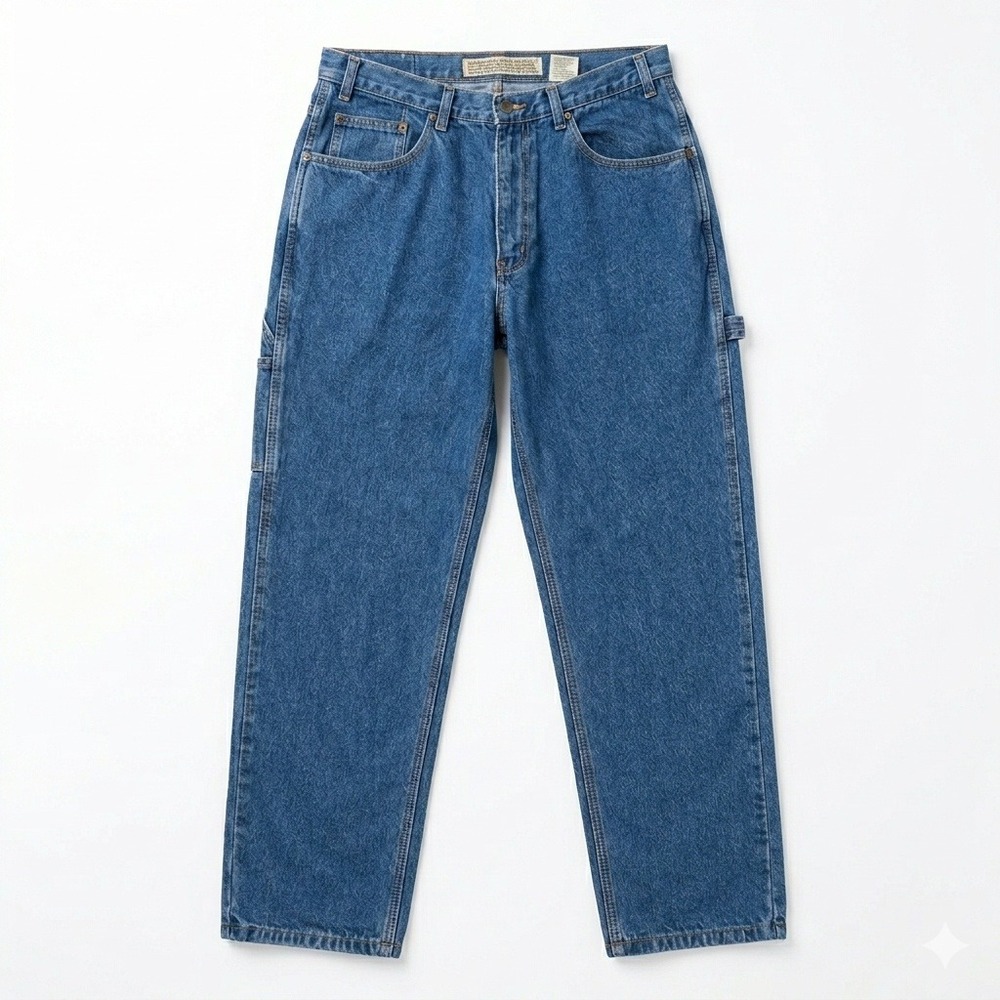 Eddie Bauer Mens 36x32 Flannel Lined Carpenter Jeans Blue Denim Plaid Straight